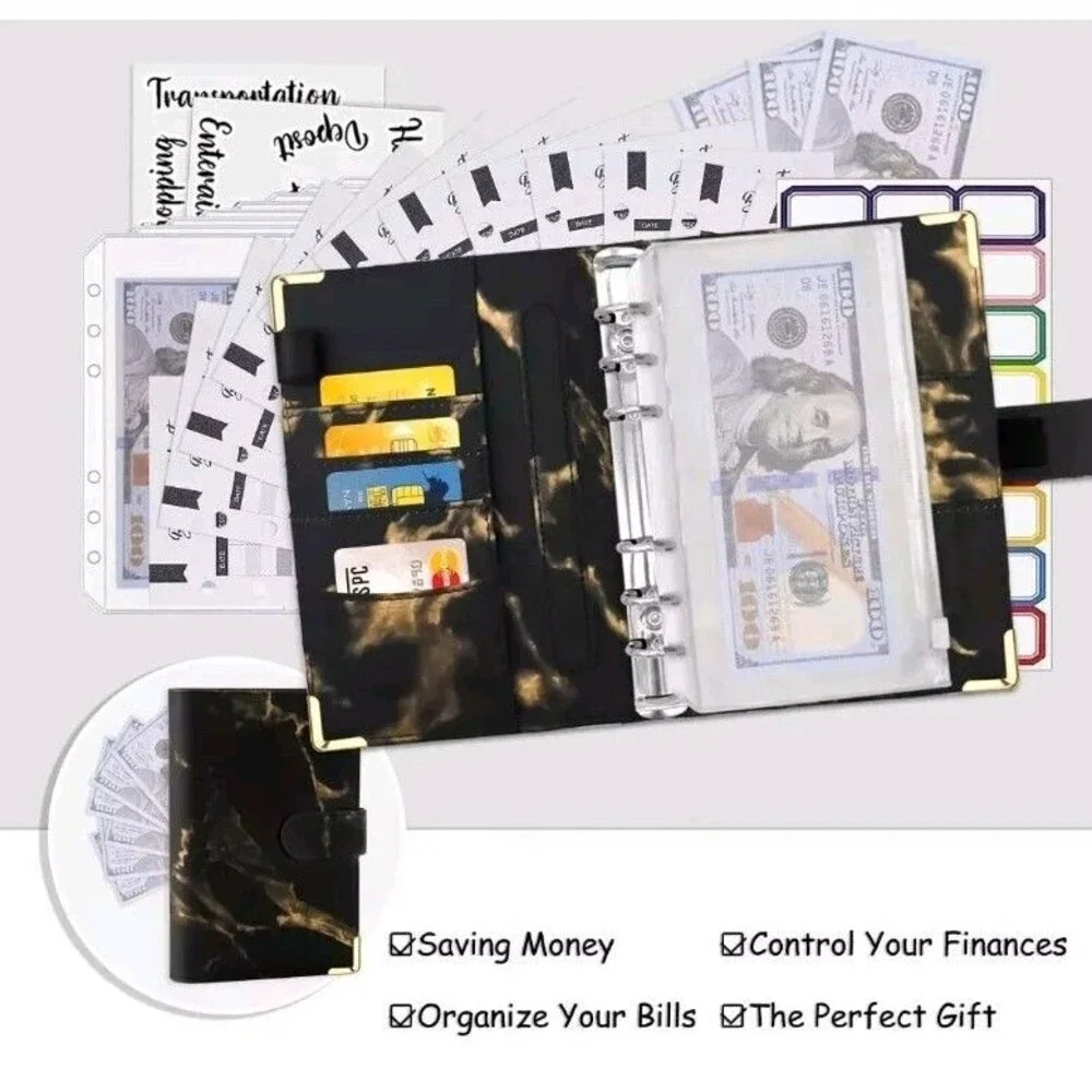 Budget Binder with Zipper Envelopes,PU Leather Money Organizer for Cash Bills...